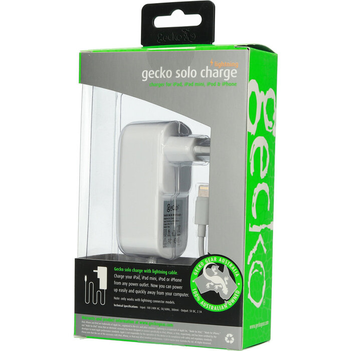 Gecko Gecko Reislader met Lightning Kabel - 2.1A - 1,5 Meter - Wit