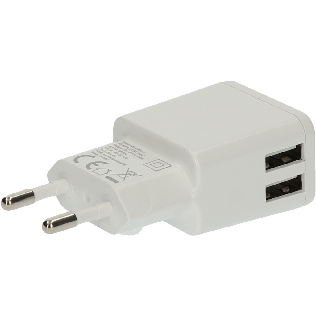 Quick & Easy Dubbele USB Wandoplader 2.4A - Wit - Voordeelverpakking (5-Pack)