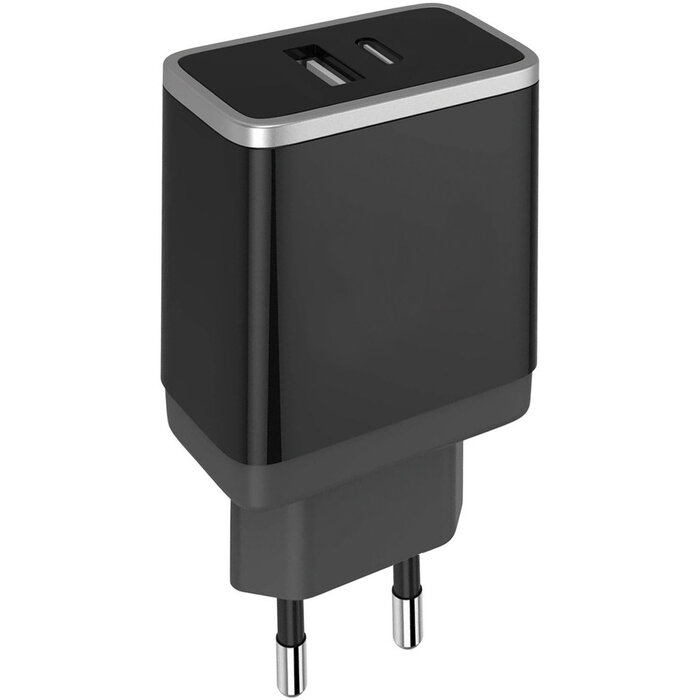 Mobiparts Mobiparts Wall Charger Dual USB-A en USB-C 12W/2.4A Black