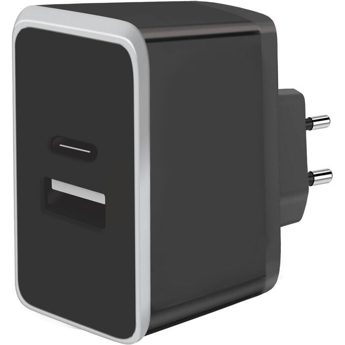Mobiparts Mobiparts Dual USB-A & USB-C Wandlader - 12W - 2.4A - Zwart