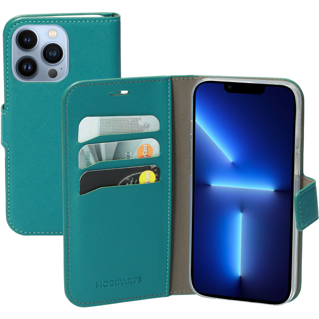 Mobiparts Mobiparts Saffiano Wallet Case voor Apple iPhone 13 Pro - Turquoise