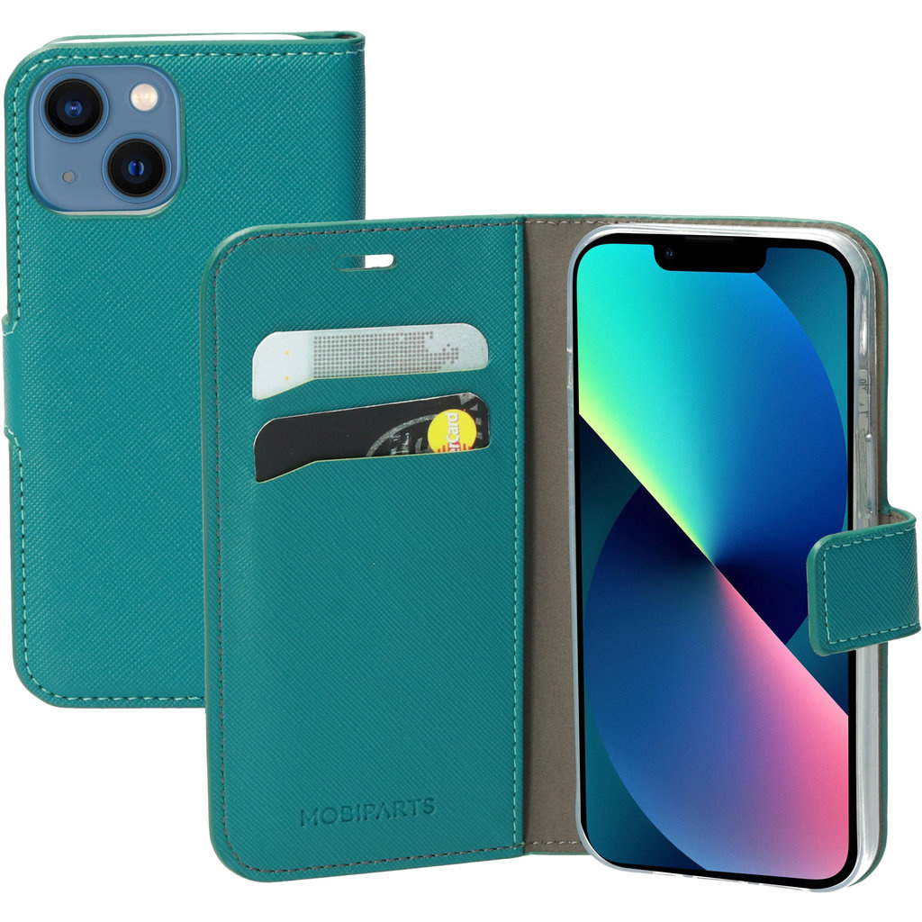 Mobiparts Mobiparts Saffiano Wallet Case voor Apple iPhone 13 Mini - Turquoise