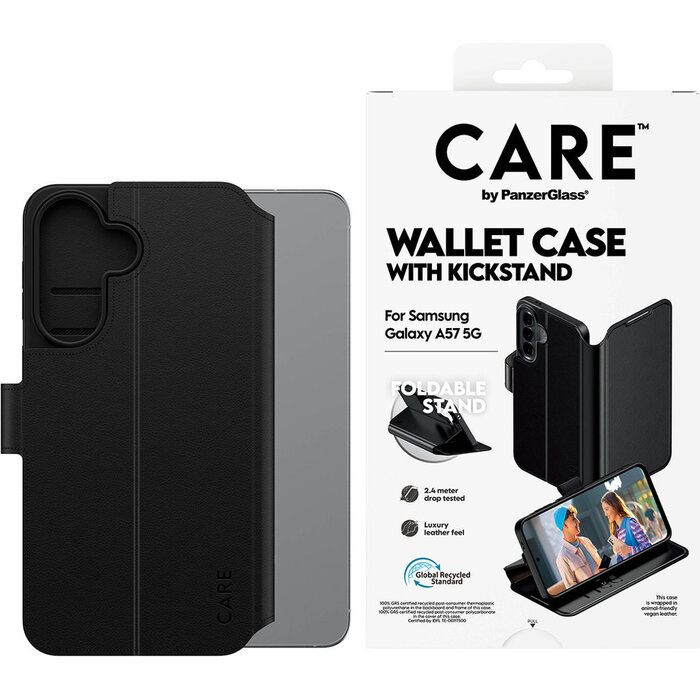 CARE by PanzerGlass PanzerGlass CARE Wallet Case met Kickstand - Voor Samsung Galaxy A57 5G - Zwart
