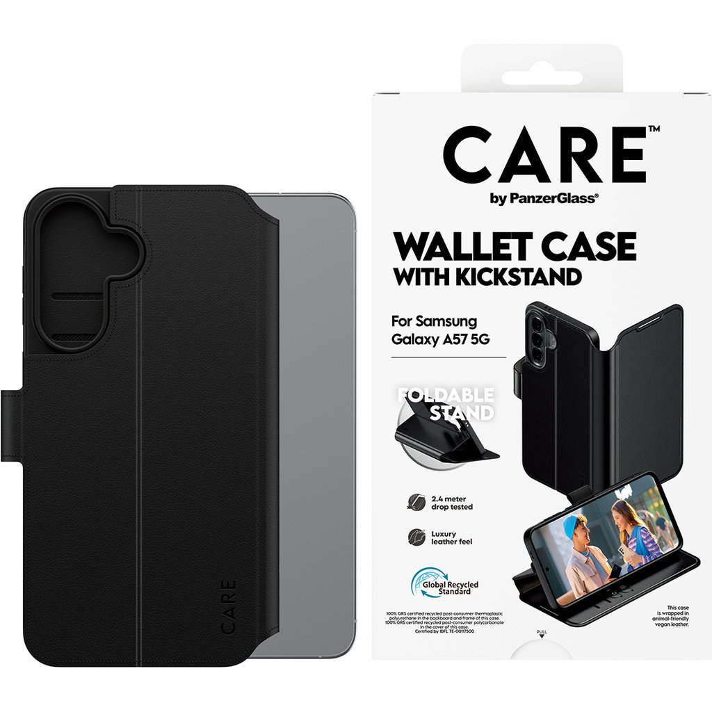 CARE by PanzerGlass PanzerGlass CARE Wallet Case met Kickstand - Voor Samsung Galaxy A57 5G - Zwart