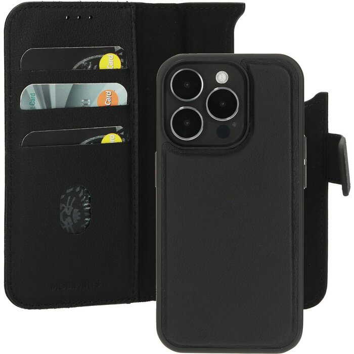 Mobiparts Mobiparts 2-in-1 Lederen Wallet Case voor iPhone 15 Pro - Zwart