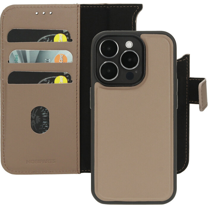 Mobiparts Mobiparts 2-in-1 Leren Wallet Case voor Apple iPhone 15 Pro - Taupe