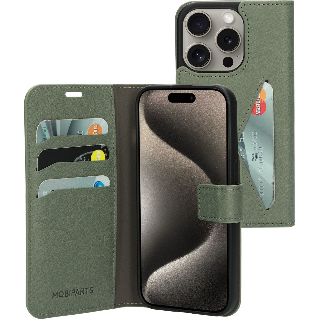 Mobiparts Mobiparts Classic Wallet Case voor iPhone 15 Pro - Stone Green