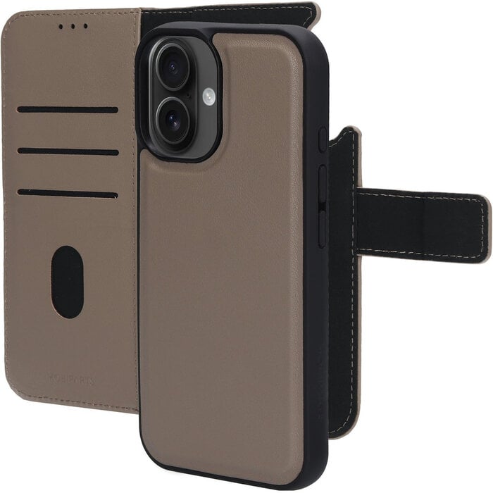 Mobiparts Mobiparts 2-in-1 Lederen Wallet Case voor iPhone 16 - Taupe