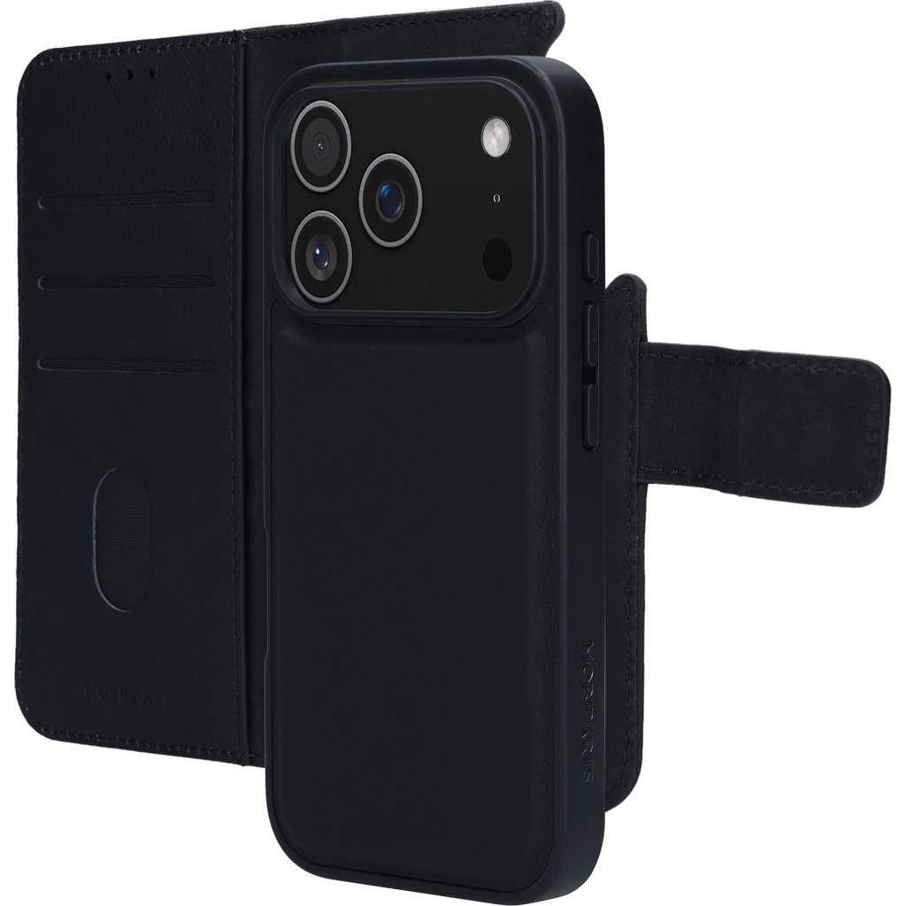 Mobiparts Mobiparts 2-in-1 Lederen Wallet Case voor Apple iPhone 17 Pro - Zwart