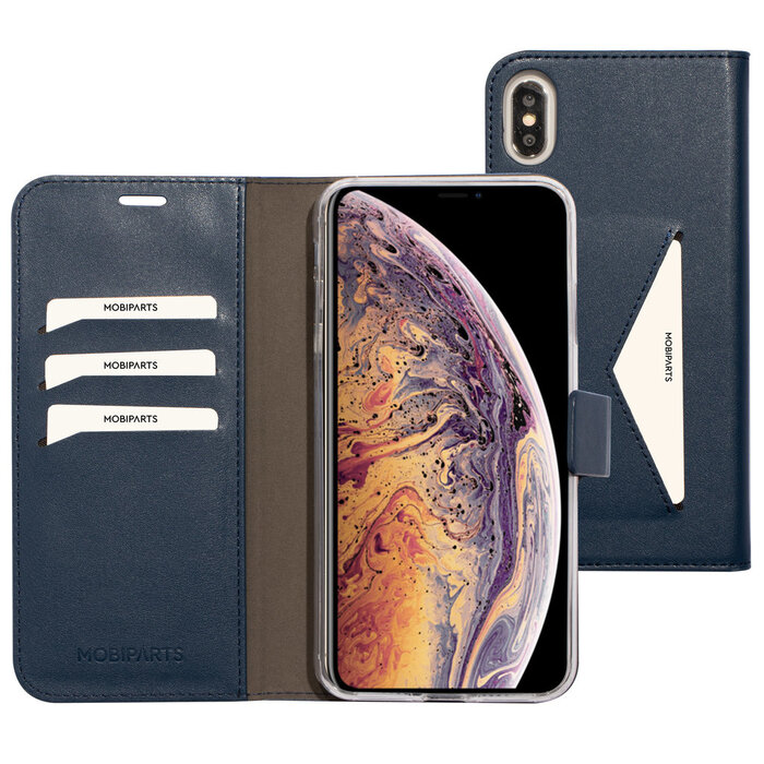 Mobiparts Mobiparts Classic Wallet Case voor iPhone XS Max - Blauw Kunstlederen Hoesje met Pasjeshouder