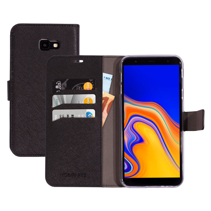 Mobiparts Mobiparts Saffiano Wallet Case voor Samsung Galaxy J4 Plus (2018) - Zwart - Hoesje met pasjeshouder