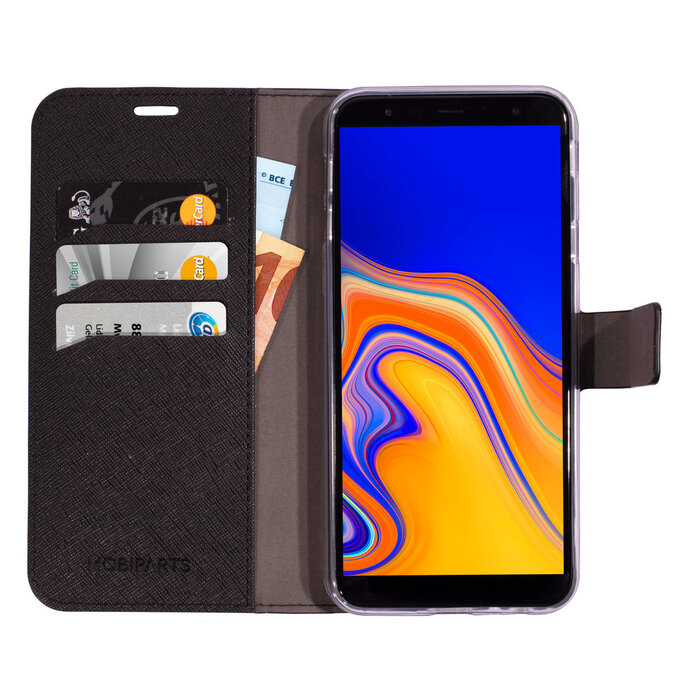 Mobiparts Mobiparts Saffiano Wallet Case voor Samsung Galaxy J4 Plus (2018) - Zwart - Hoesje met pasjeshouder