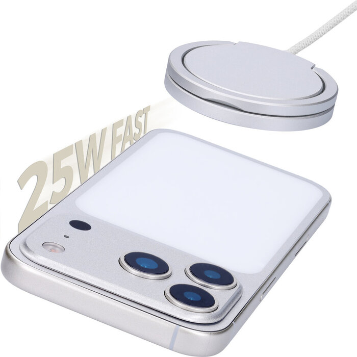 Mobiparts Mobiparts 25W MagSafe Draadloze Oplader met Standaard - Aluminium - Wit