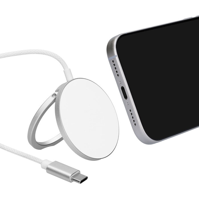 Mobiparts Mobiparts 25W MagSafe Draadloze Oplader met Standaard - Aluminium - Wit