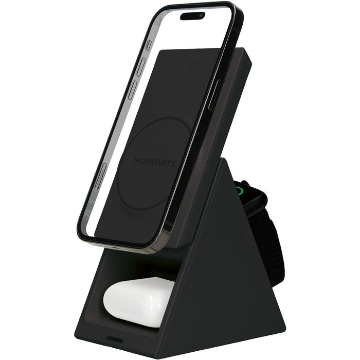 Mobiparts Mobiparts 3-in-1 Draadloze Oplader 15W - MagSafe Oplaadstation - Zwart