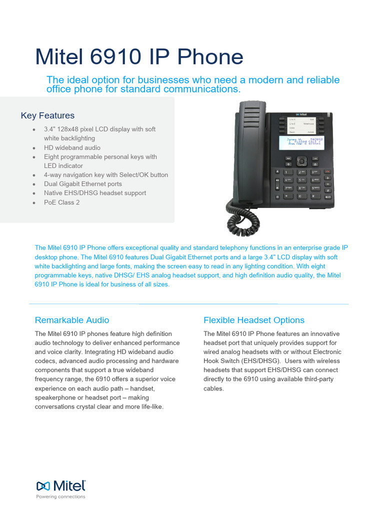 Mitel Mitel 6915 IP Telefoon met Kleurendisplay en PoE (50008384)
