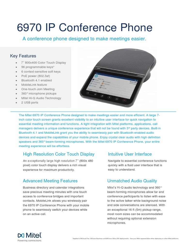 Mitel Mitel 6970 IP Conference Phone met Touchscreen & Bluetooth (50008271), foto 3 van 6