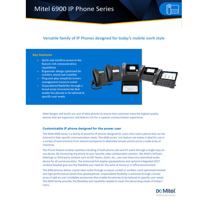 Mitel Mitel 6900-serie Reserve Handset - Originele Hoorn voor IP-Telefoon (50006772P1)