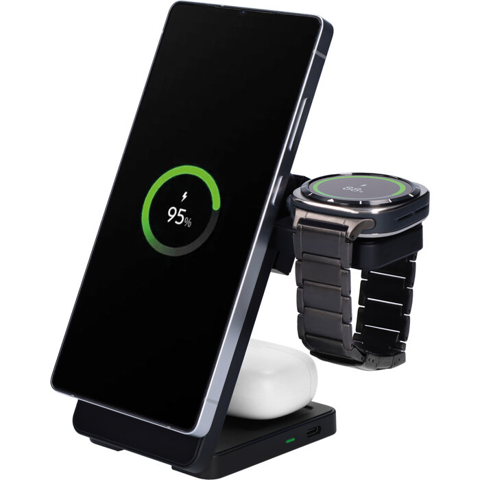 Mobiparts Mobiparts 3-in-1 Opvouwbare Draadloze Oplader 15W voor Samsung Galaxy - Zwart