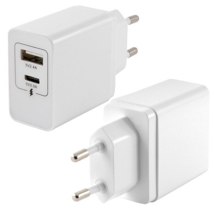 Quick & Easy Dubbele USB Wandoplader 2.4A - Wit - Voordeelverpakking (5-Pack)
