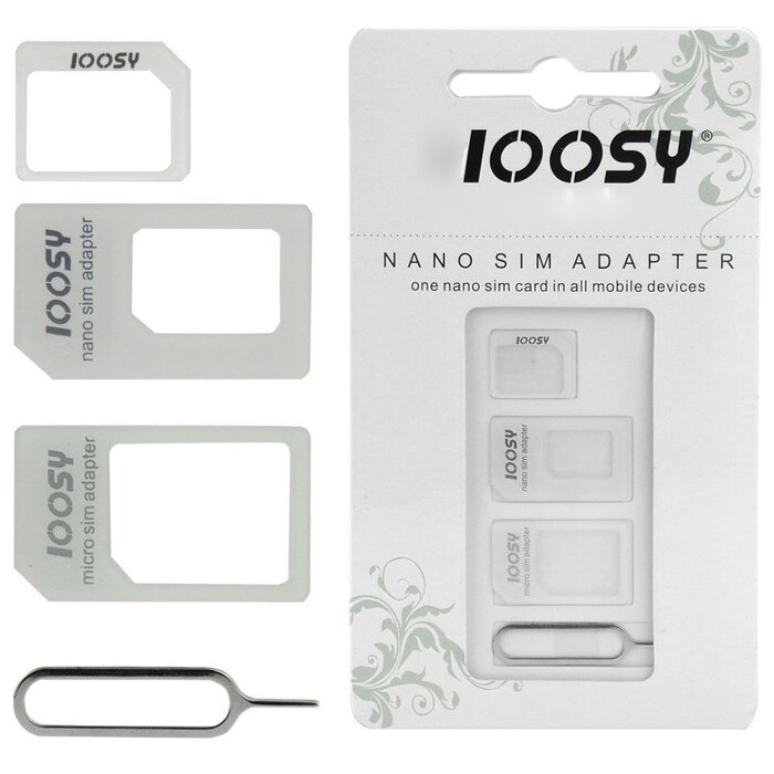 Noosy Noosy 3-delige SIM Kaart Adapter Set - Nano & Micro naar Standaard - Wit