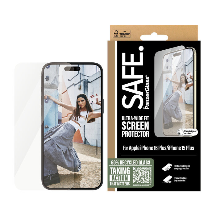 SAFE by PanzerGlass SAFE by PanzerGlass Ultra-Wide-Fit Screenprotector voor Apple iPhone 16 Plus / 15 Plus