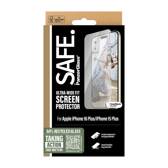 SAFE by PanzerGlass SAFE by PanzerGlass Ultra-Wide-Fit Screenprotector voor Apple iPhone 16 Plus / 15 Plus