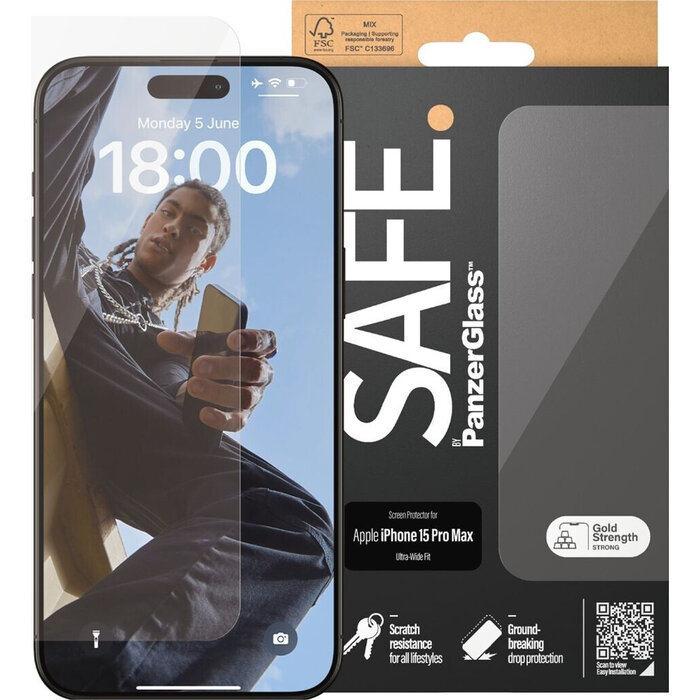 SAFE by PanzerGlass SAFE by PanzerGlass Screenprotector - Apple iPhone 15 Pro - Gehard Glas
