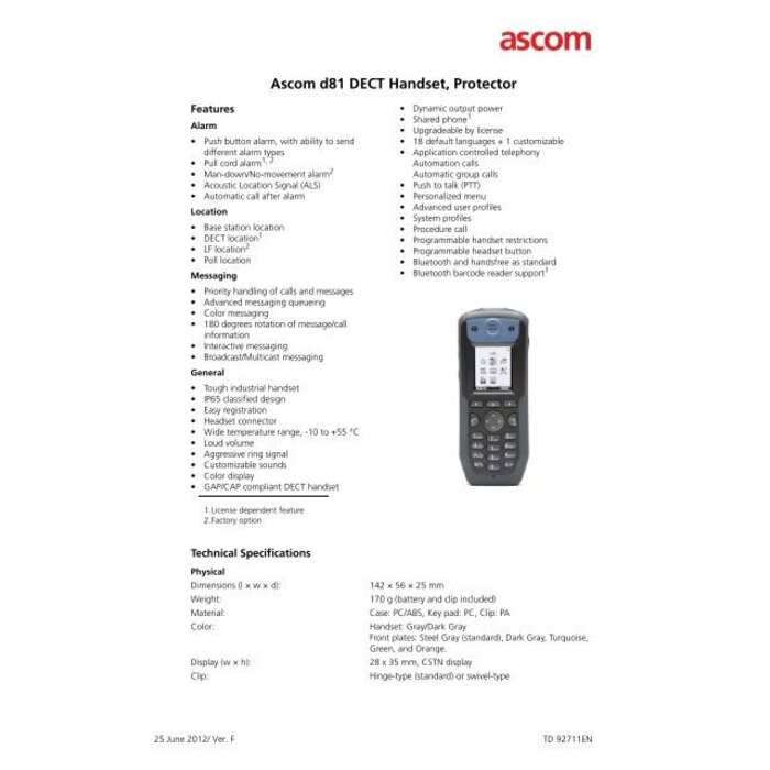 Ascom Ascom d81 protector DECT handset NM MD PC