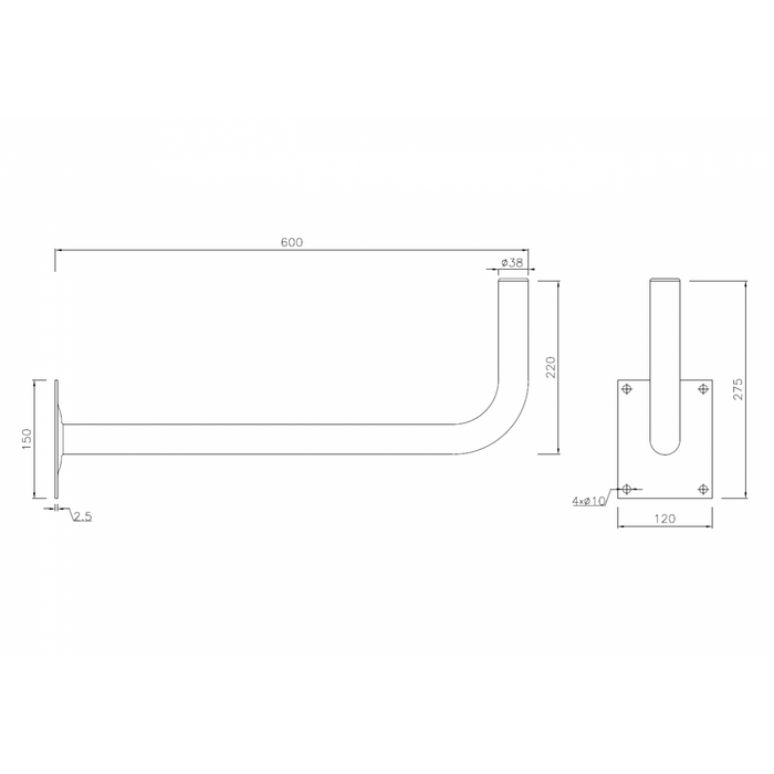 Ascom Ascom Verstevigde haakse muurbeugel 38 mm