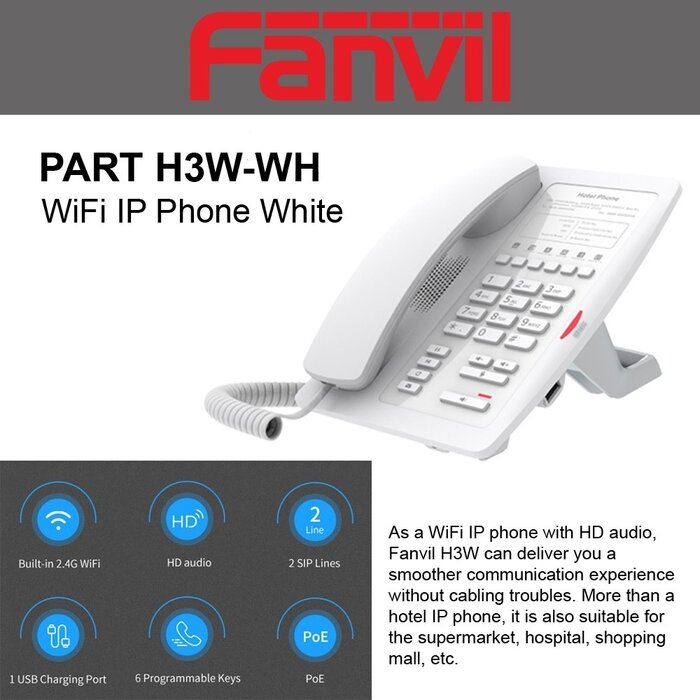 Fanvil Fanvil H3W Hotel SIP-Telefoon met Wi-Fi - Wit