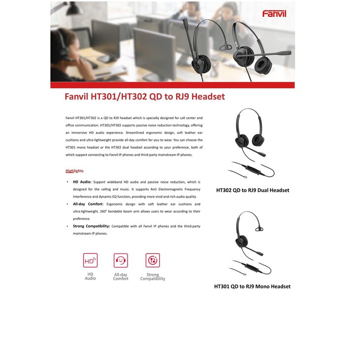 Fanvil Fanvil HT301-U Monaurale USB Headset met Noise-Cancelling