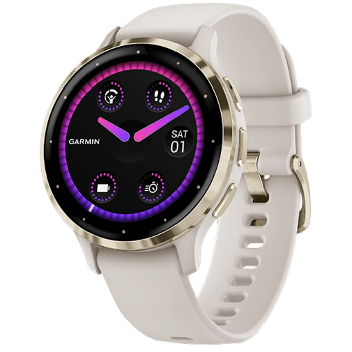 Garmin Garmin Venu 3S GPS Smartwatch - Soft Gold met Ivoren Siliconenband
