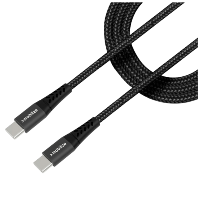 Mobilize Mobilize USB-C naar USB-C Nylon Kabel - 1 Meter - Zwart