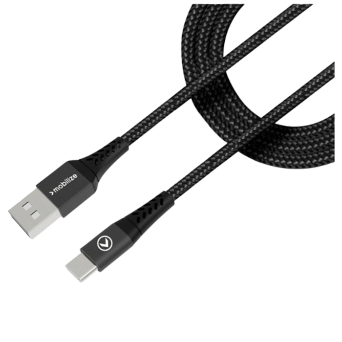 Mobilize Mobilize USB-A naar USB-C Nylon Kabel - 1 Meter - Zwart
