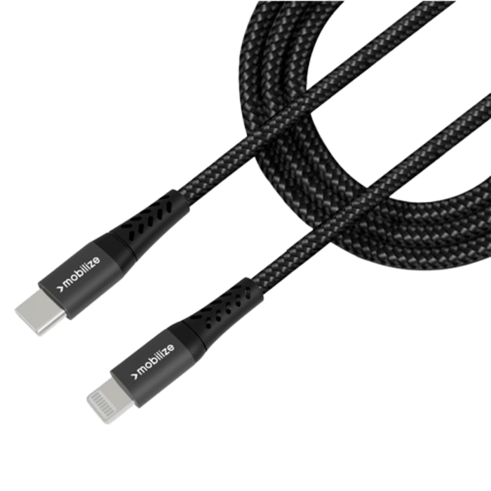 Mobilize Mobilize USB-C naar Lightning Nylon Kabel - 1 Meter - Zwart