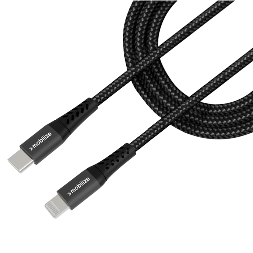 Mobilize Mobilize USB-C naar Lightning Nylon Kabel - 1 Meter - Zwart