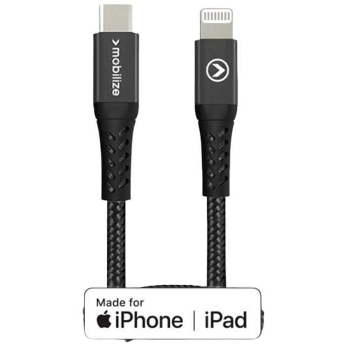 Mobilize Mobilize USB-C naar Lightning Nylon Kabel - 1 Meter - Zwart
