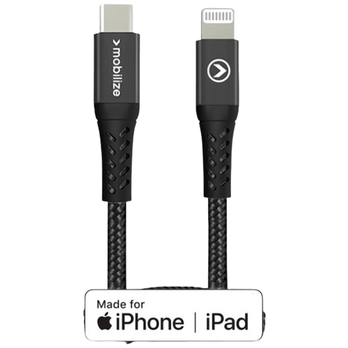 Mobilize Mobilize USB-C naar Lightning Nylon Kabel - 1 Meter - Zwart
