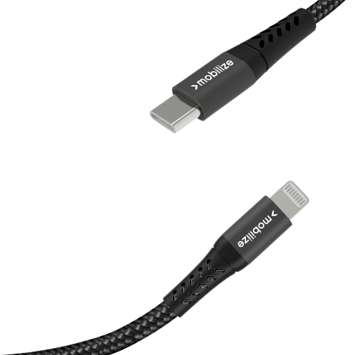 Mobilize Mobilize USB-C naar Lightning Nylon Kabel - 1 Meter - Zwart
