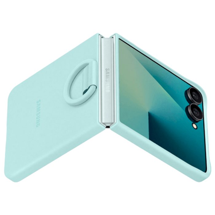 Samsung Samsung Galaxy Z Flip 7 Siliconen Back Cover met Ring - Mint