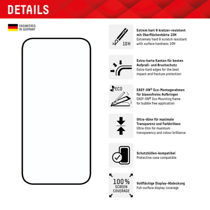 Displex DISPLEX Real Glass FC Screenprotector voor Apple iPhone 15 / 15 Pro