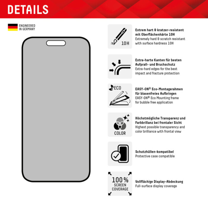 Displex DISPLEX Privacy Glass FC Screenprotector iPhone 15 Plus / 15 Pro Max