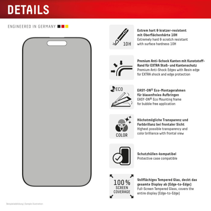 Displex DISPLEX Privacy Glass FC Screenprotector voor Apple iPhone 16 Pro