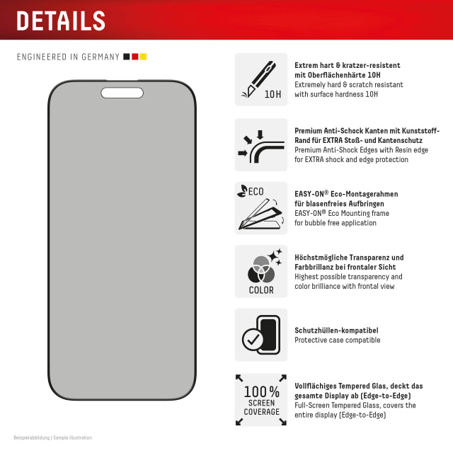 Displex DISPLEX Privacy Glass FC Apple iPhone 16 Pro Max Screenprotector - 10H Glas, foto 2 van 6