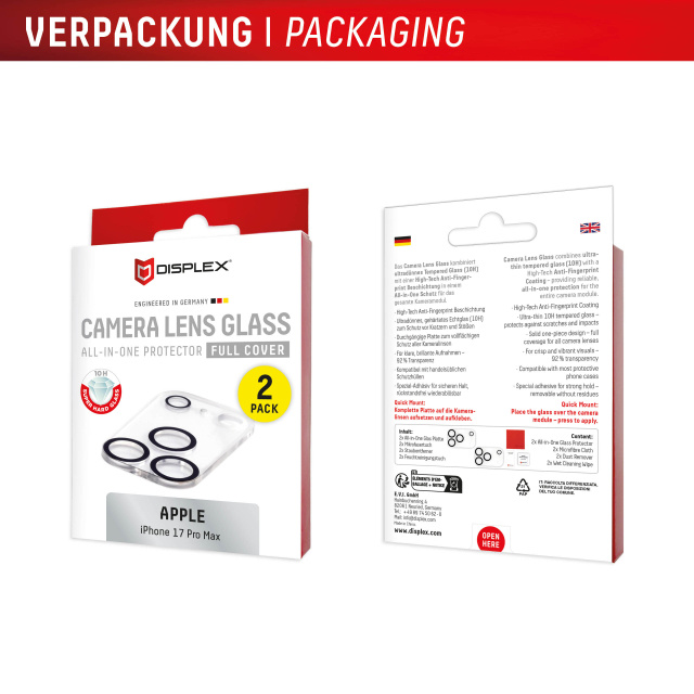 Displex DISPLEX CamGlass All-In-One iPhone 17 Pro Max Lensbeschermer - 2 stuks