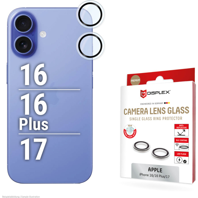 Displex DISPLEX CamGlass Single Lens Camerabescherming iPhone 16/16 Plus/17
