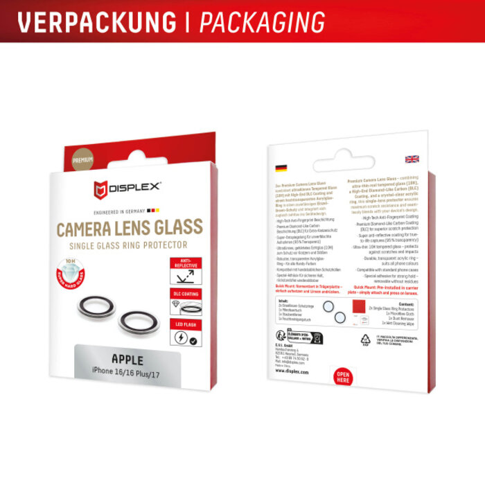 Displex DISPLEX CamGlass Single Lens Camerabescherming iPhone 16/16 Plus/17