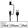 Mobilize Mobilize 2-in-1 USB-A naar MFi Lightning & Micro-USB Kabel - 1.5m - Zwart