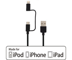 Mobilize Mobilize 2-in-1 USB-A naar Lightning & Micro-USB Kabel 1.5m - Zwart